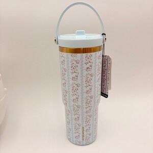 Hydrapeak Nomad 32 Ounce Tumbler Floral Blue Pink Gold Handle Lid